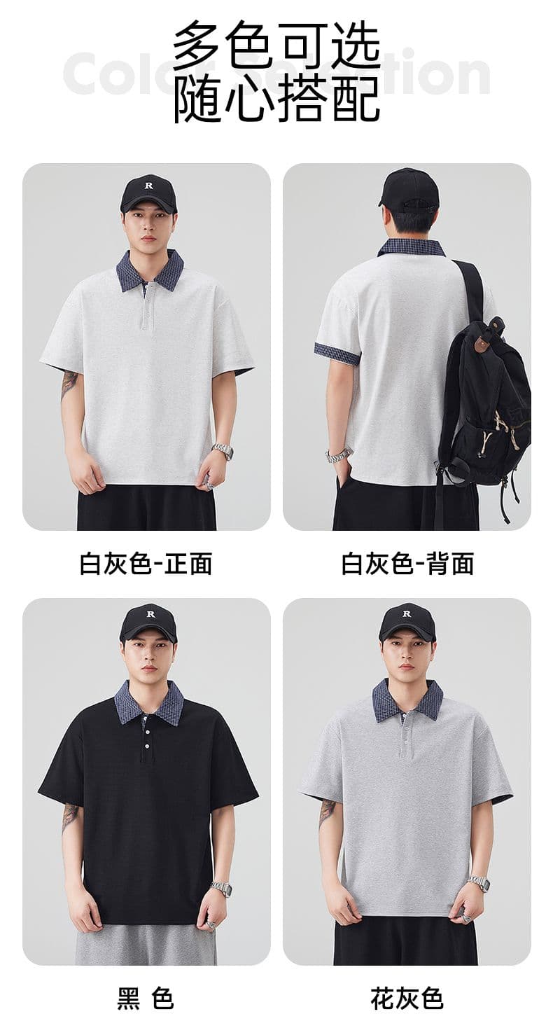 실사 여름 새로운 아메리칸 레트로 페이크 레이어드 셔츠 칼라 POLO 셔츠 남자 루즈핏 조수 브랜드 폴로 칼라 반팔 티셔츠 상세 이미지 4