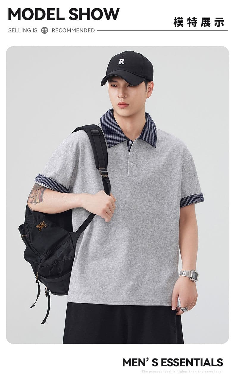 실사 여름 새로운 아메리칸 레트로 페이크 레이어드 셔츠 칼라 POLO 셔츠 남자 루즈핏 조수 브랜드 폴로 칼라 반팔 티셔츠 상세 이미지 10