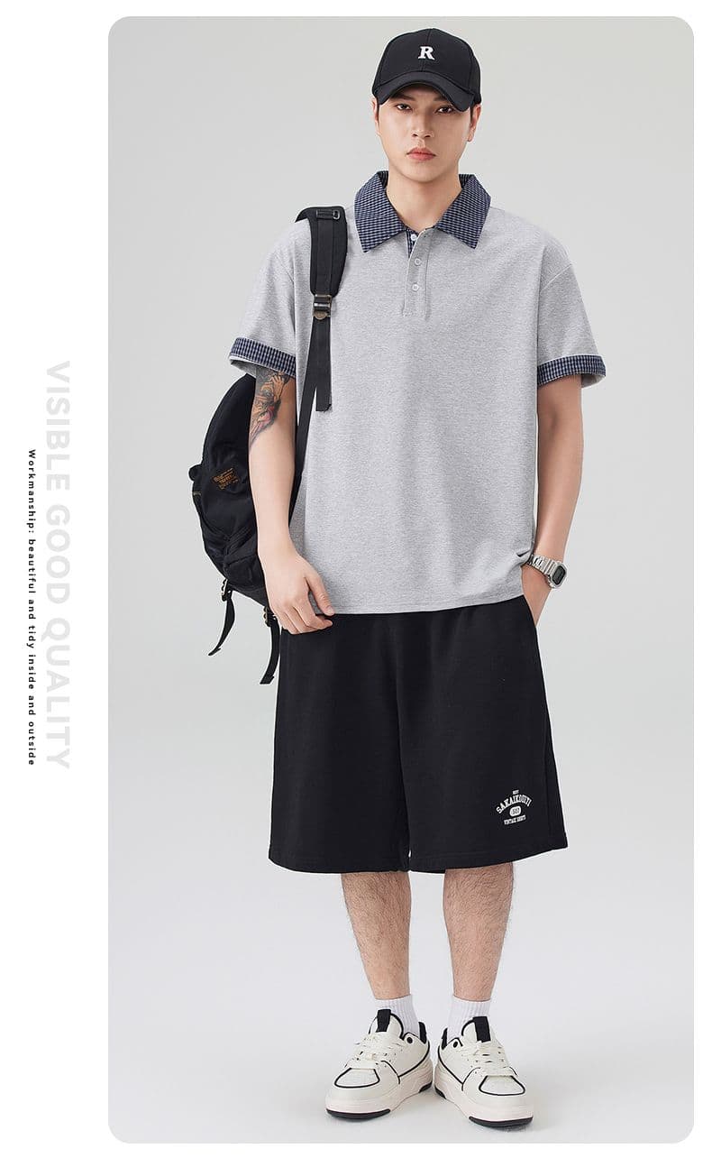 실사 여름 새로운 아메리칸 레트로 페이크 레이어드 셔츠 칼라 POLO 셔츠 남자 루즈핏 조수 브랜드 폴로 칼라 반팔 티셔츠 상세 이미지 11