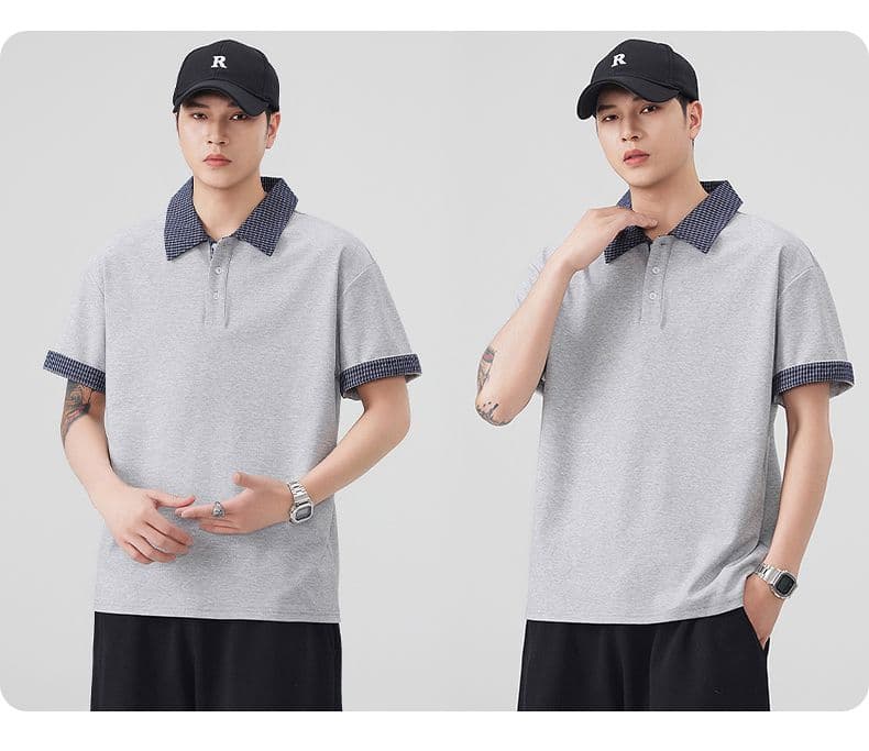 실사 여름 새로운 아메리칸 레트로 페이크 레이어드 셔츠 칼라 POLO 셔츠 남자 루즈핏 조수 브랜드 폴로 칼라 반팔 티셔츠 상세 이미지 12