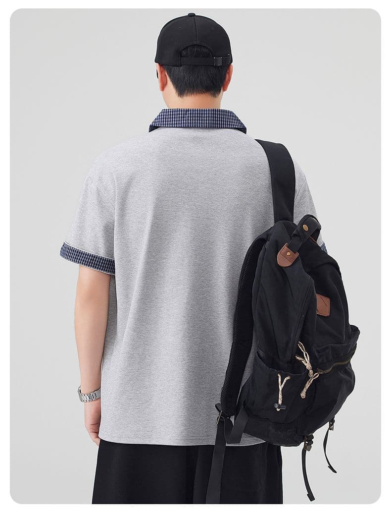 실사 여름 새로운 아메리칸 레트로 페이크 레이어드 셔츠 칼라 POLO 셔츠 남자 루즈핏 조수 브랜드 폴로 칼라 반팔 티셔츠 상세 이미지 13