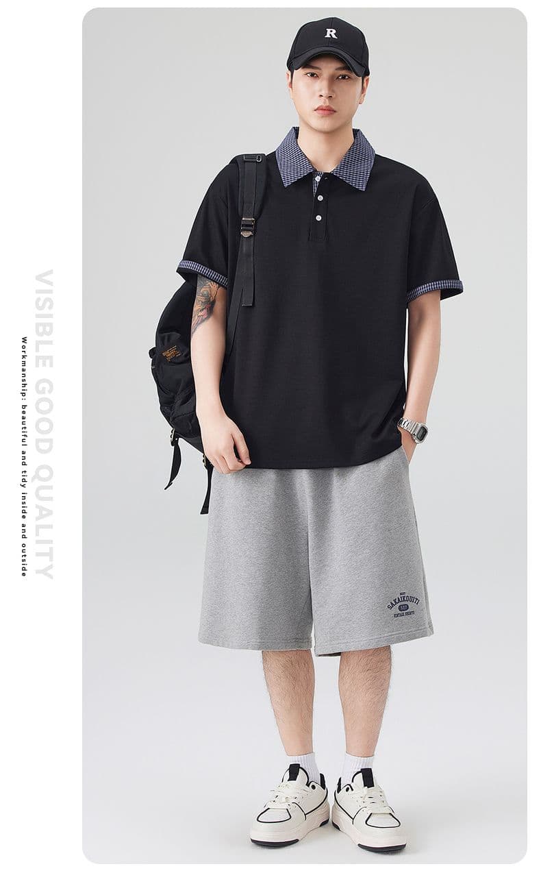 실사 여름 새로운 아메리칸 레트로 페이크 레이어드 셔츠 칼라 POLO 셔츠 남자 루즈핏 조수 브랜드 폴로 칼라 반팔 티셔츠 상세 이미지 15