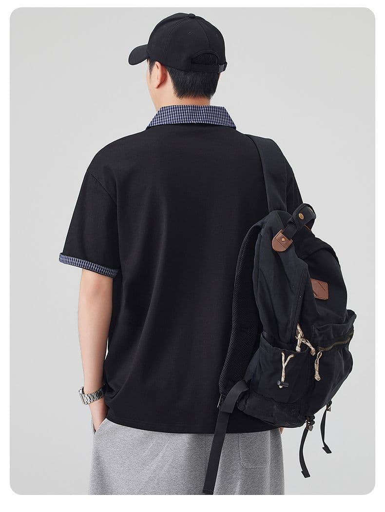 실사 여름 새로운 아메리칸 레트로 페이크 레이어드 셔츠 칼라 POLO 셔츠 남자 루즈핏 조수 브랜드 폴로 칼라 반팔 티셔츠 상세 이미지 17