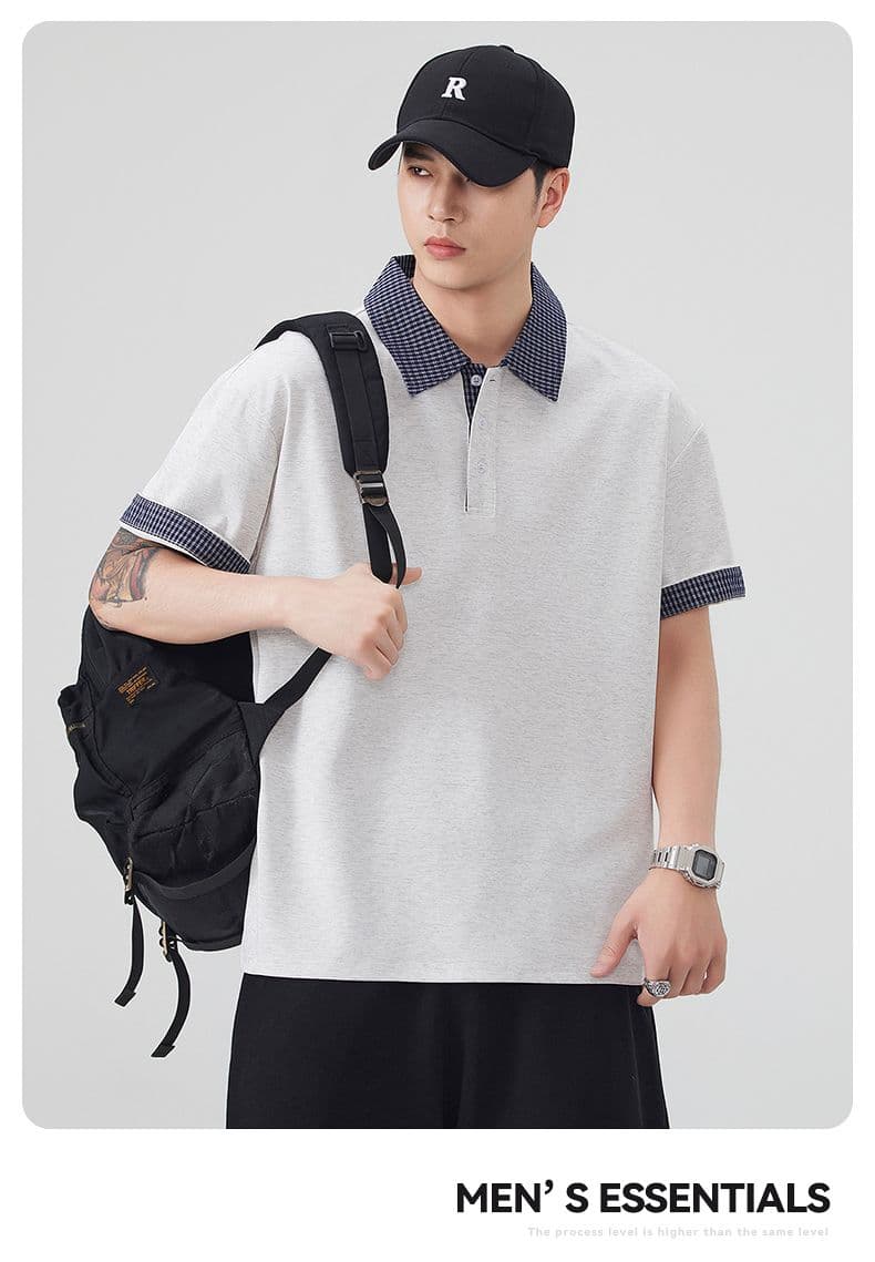 실사 여름 새로운 아메리칸 레트로 페이크 레이어드 셔츠 칼라 POLO 셔츠 남자 루즈핏 조수 브랜드 폴로 칼라 반팔 티셔츠 상세 이미지 18