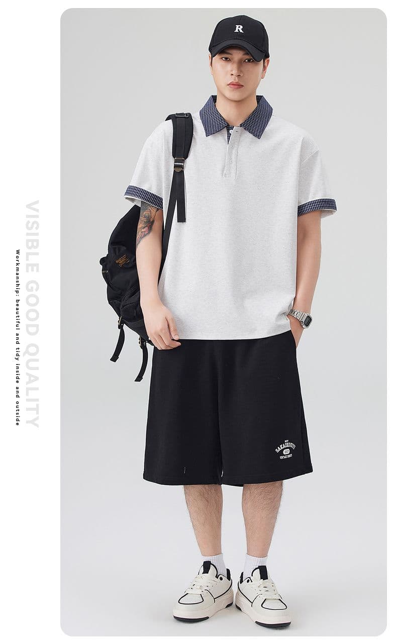 실사 여름 새로운 아메리칸 레트로 페이크 레이어드 셔츠 칼라 POLO 셔츠 남자 루즈핏 조수 브랜드 폴로 칼라 반팔 티셔츠 상세 이미지 19