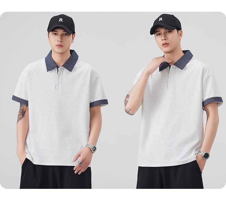 실사 여름 새로운 아메리칸 레트로 페이크 레이어드 셔츠 칼라 POLO 셔츠 남자 루즈핏 조수 브랜드 폴로 칼라 반팔 티셔츠 상세 이미지 20