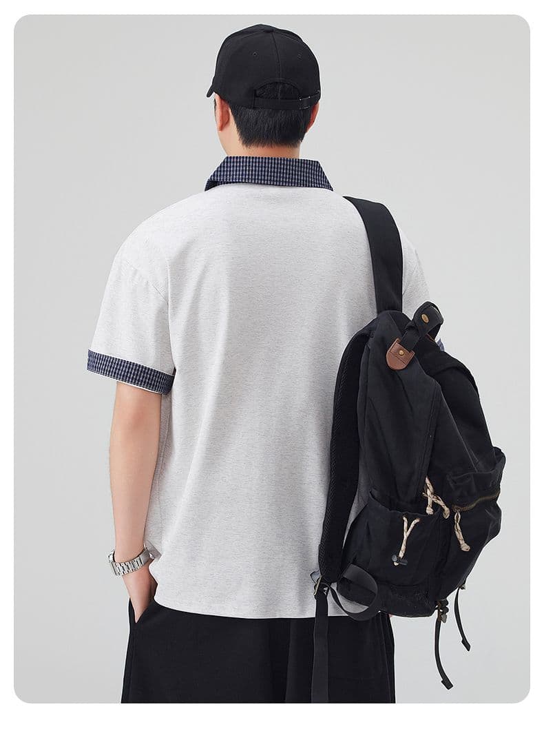 실사 여름 새로운 아메리칸 레트로 페이크 레이어드 셔츠 칼라 POLO 셔츠 남자 루즈핏 조수 브랜드 폴로 칼라 반팔 티셔츠 상세 이미지 21