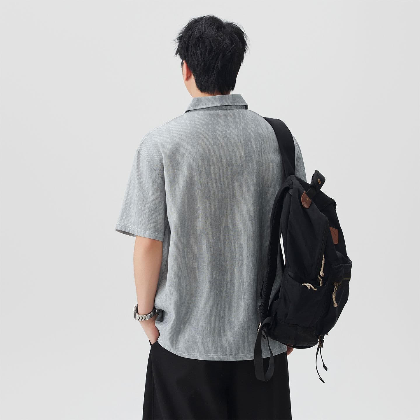 실사 여름 새로운 오래된 돈 바람 익스트림 제인 아마 통기성 얇은 헨리 POLO 칼라 반팔 티셔츠 남자 이미지 2