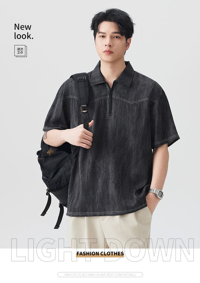 실사 여름 새로운 오래된 돈 바람 익스트림 제인 아마 통기성 얇은 헨리 POLO 칼라 반팔 티셔츠 남자 상세 이미지 1