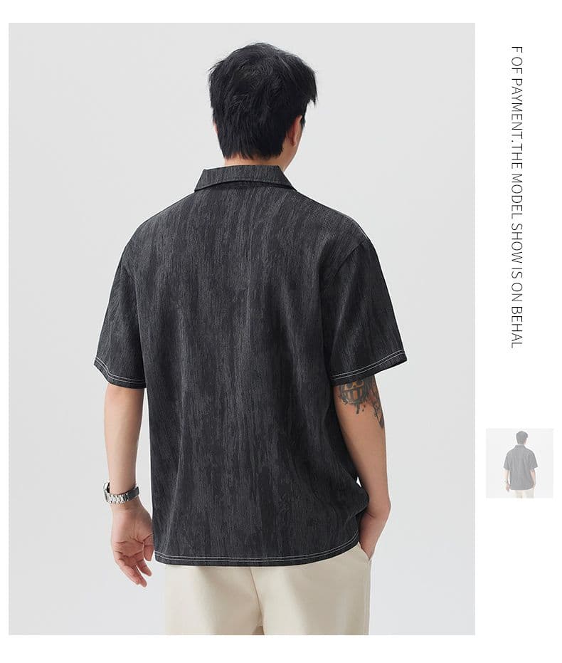 실사 여름 새로운 오래된 돈 바람 익스트림 제인 아마 통기성 얇은 헨리 POLO 칼라 반팔 티셔츠 남자 상세 이미지 2