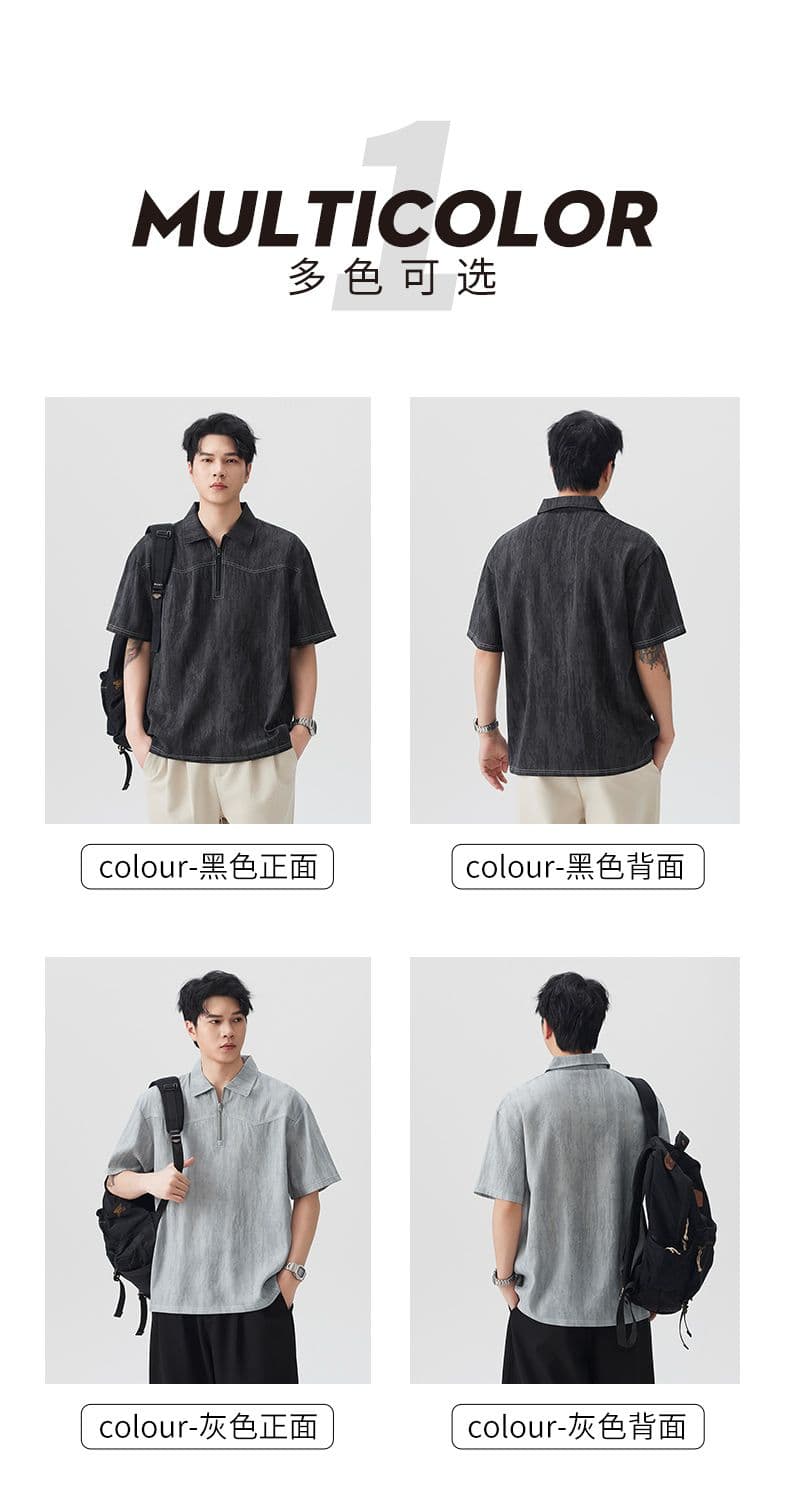 실사 여름 새로운 오래된 돈 바람 익스트림 제인 아마 통기성 얇은 헨리 POLO 칼라 반팔 티셔츠 남자 상세 이미지 3