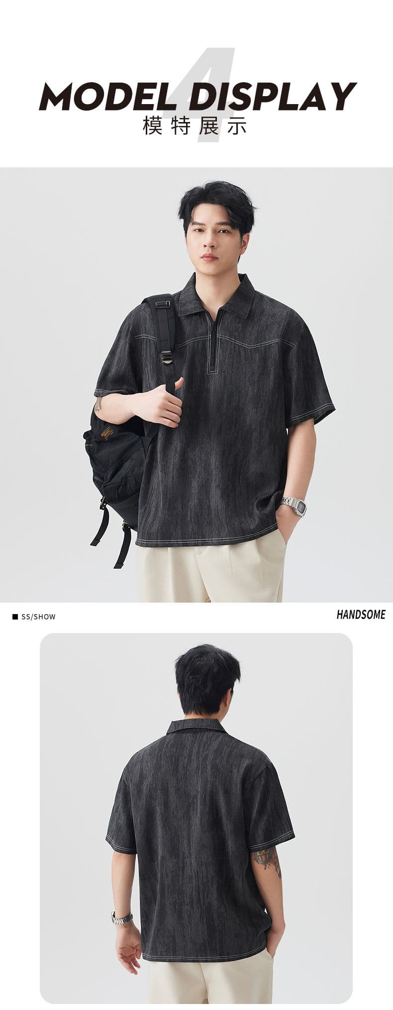 실사 여름 새로운 오래된 돈 바람 익스트림 제인 아마 통기성 얇은 헨리 POLO 칼라 반팔 티셔츠 남자 상세 이미지 8