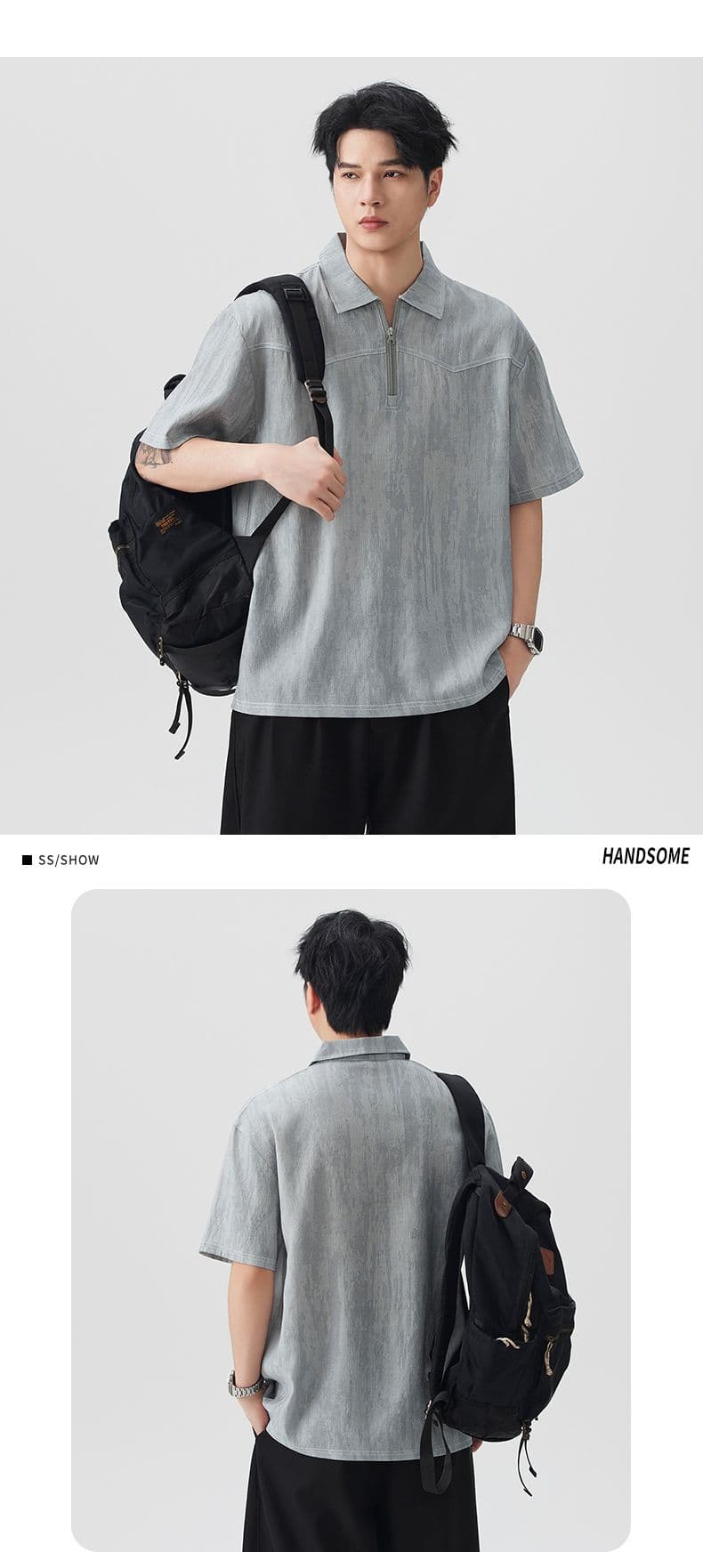 실사 여름 새로운 오래된 돈 바람 익스트림 제인 아마 통기성 얇은 헨리 POLO 칼라 반팔 티셔츠 남자 상세 이미지 10
