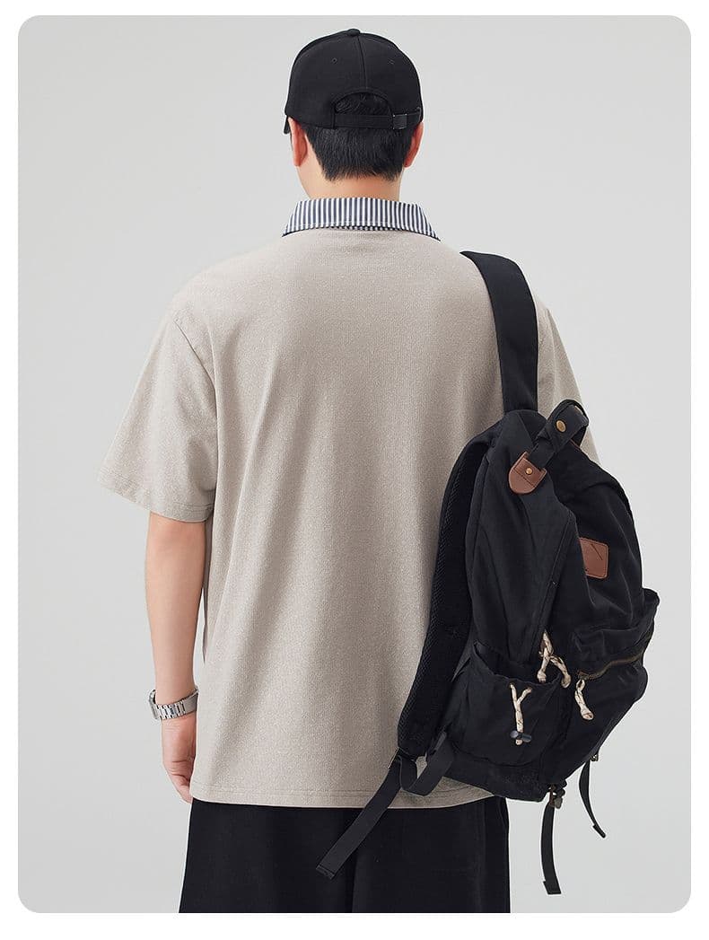 실사 여름 새로운 배색 체크무늬 패치워크 셔츠 칼라 동정 루즈핏 조수 브랜드 페이크 레이어드 반팔 POLO 셔츠 남자 상세 이미지 13