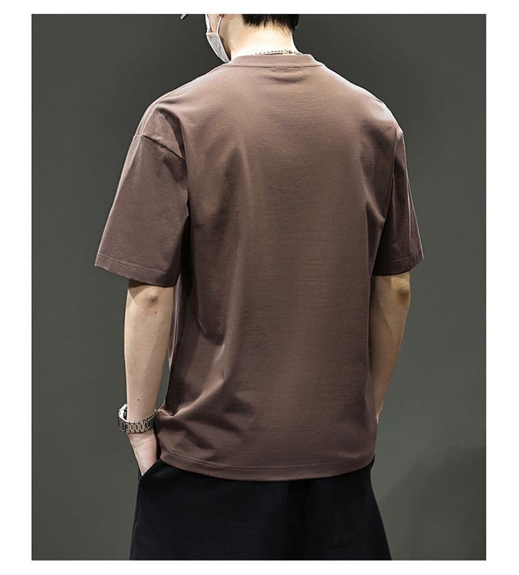 실사 2026 여름 새로운 조수 브랜드 어깨 와이드 프로필 모양 캐주얼 라운드 넥 티셔츠 맨위 루즈핏 다용도 빅 사이즈 동정 상세 이미지 8