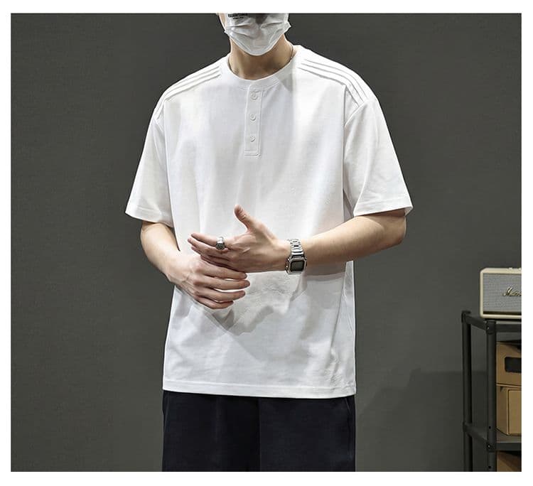 실사 2026 여름 새로운 조수 브랜드 어깨 와이드 프로필 모양 캐주얼 라운드 넥 티셔츠 맨위 루즈핏 다용도 빅 사이즈 동정 상세 이미지 12