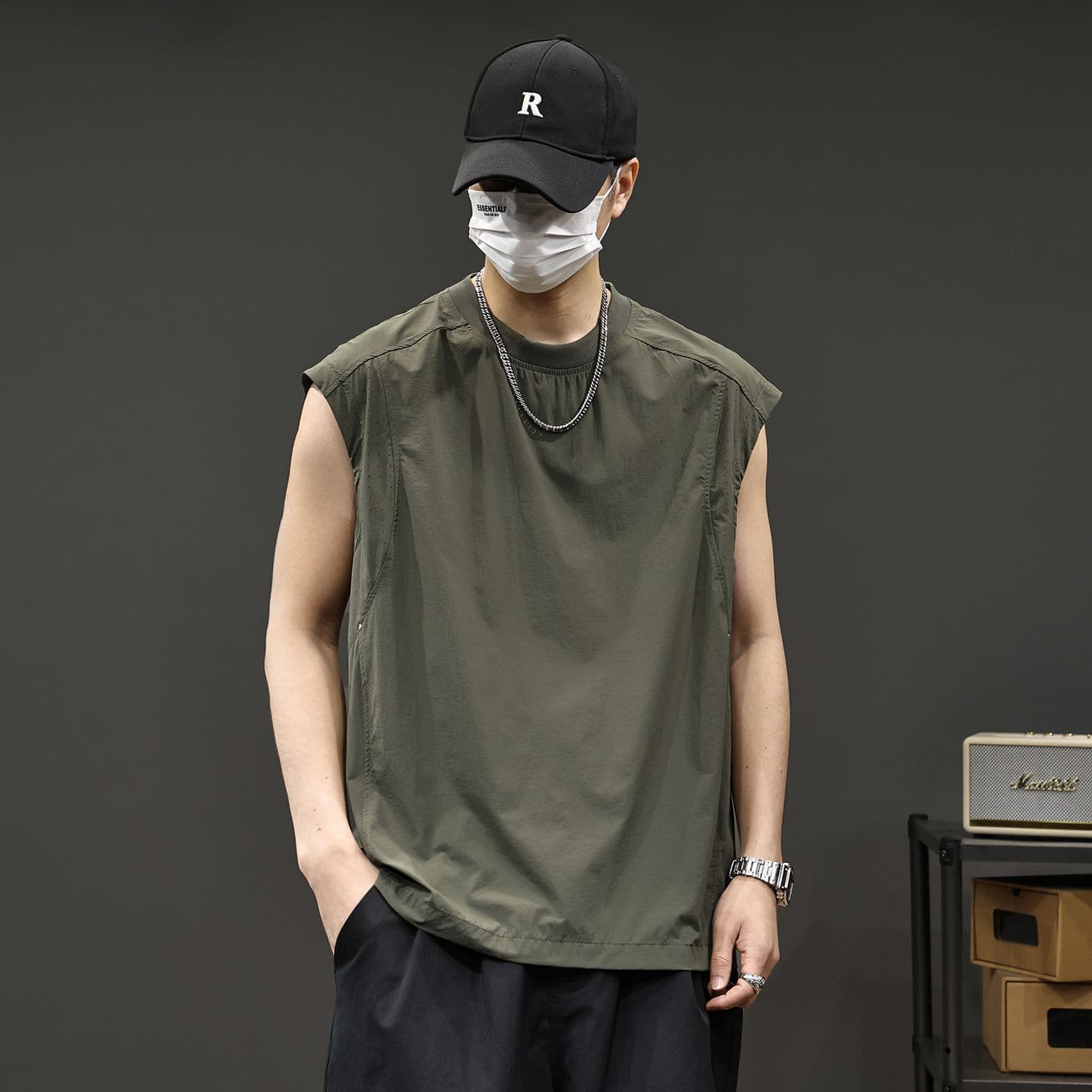 실사 2026 여름 새로운 속도 건조한 차가운 센스 민소매 티셔츠 얇은 스타일 속옷 어깨 조끼 루즈핏 라운드 넥 이미지 3