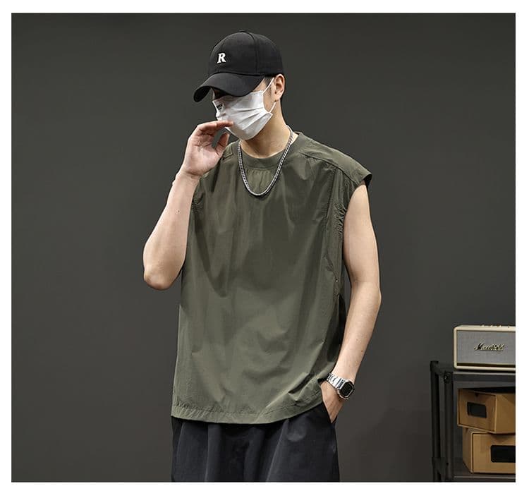 실사 2026 여름 새로운 속도 건조한 차가운 센스 민소매 티셔츠 얇은 스타일 속옷 어깨 조끼 루즈핏 라운드 넥 상세 이미지 10