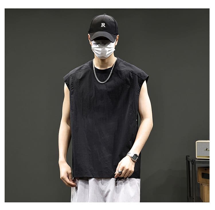 실사 2026 여름 새로운 속도 건조한 차가운 센스 민소매 티셔츠 얇은 스타일 속옷 어깨 조끼 루즈핏 라운드 넥 상세 이미지 20