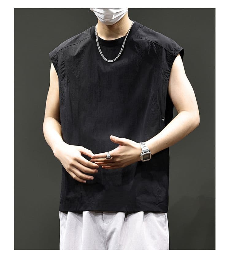 실사 2026 여름 새로운 속도 건조한 차가운 센스 민소매 티셔츠 얇은 스타일 속옷 어깨 조끼 루즈핏 라운드 넥 상세 이미지 23