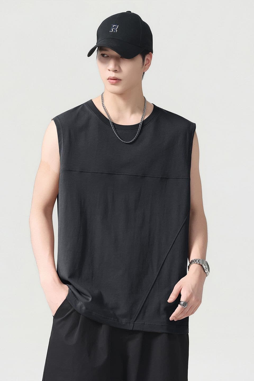 실사 2026 여름 새로운 차가운 센스 기술 면 조끼 남자 루즈핏 다용도 빅 사이즈 순면 민소매 티셔츠 이미지 6