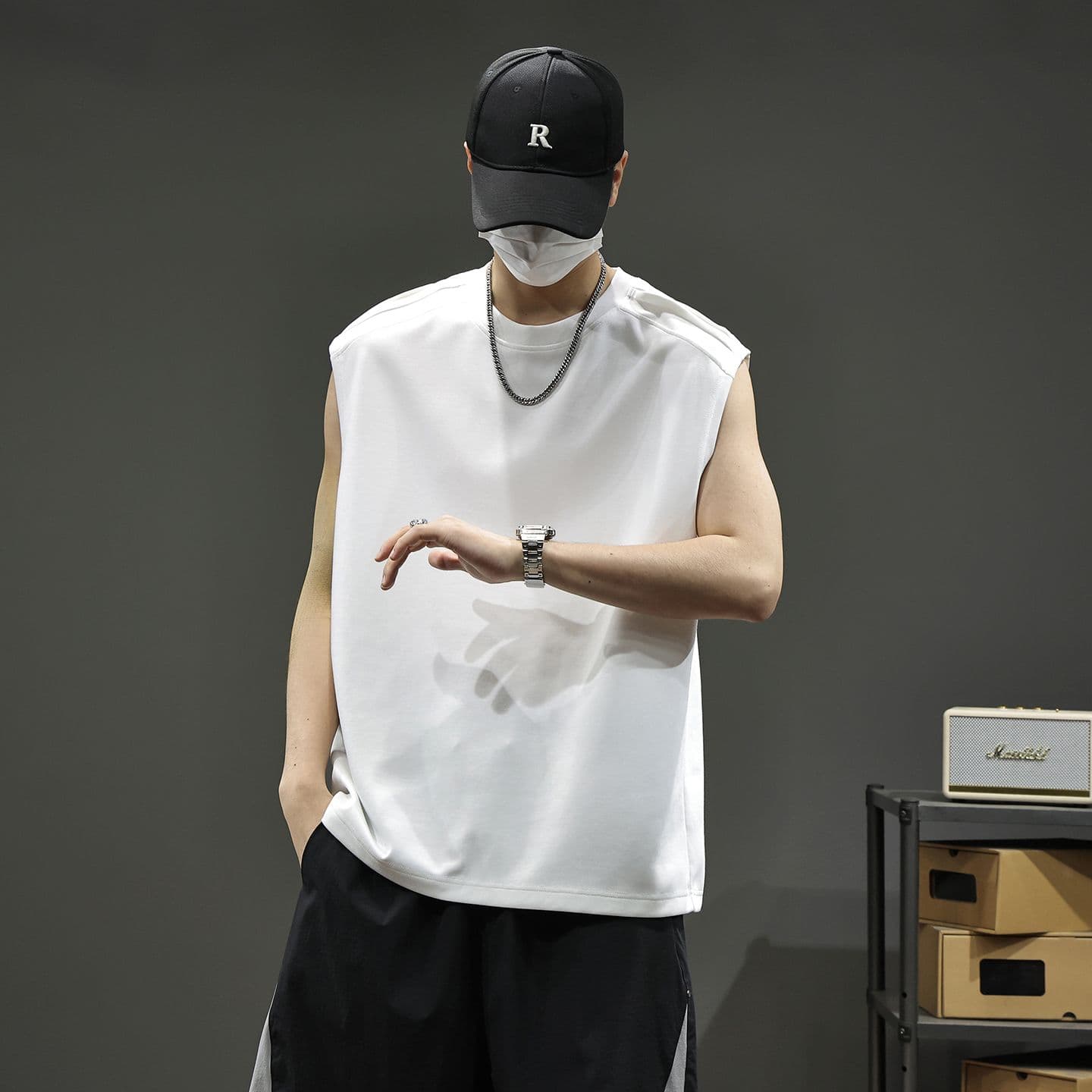 실사 여름 모달 젤리 면 차가운 센스 7a 항균 조끼 남자 루즈핏 다용도 통기성 빅 사이즈 어깨 조끼 이미지 5