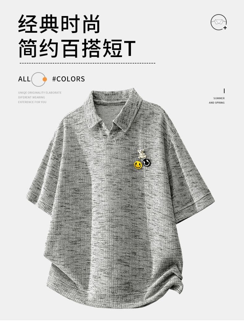 실사 2026 여름 새로운 트렌드 작은 장식 반팔 POLO 셔츠 남자 루즈핏 미니멀리즘 패션 폴로 칼라 티셔츠 상세 이미지 1
