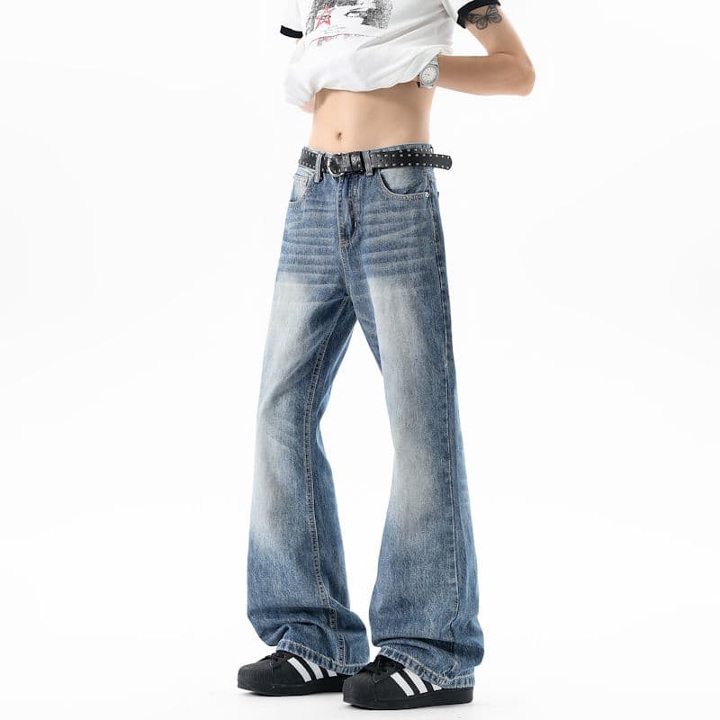 실사 레트로 작은 대중 몸매 가꾸기 부츠컷 청바지 남녀 스트레이트 cleanfit 슬림해 보이는 다용도 조수 브랜드 캐주얼 바지 이미지 5