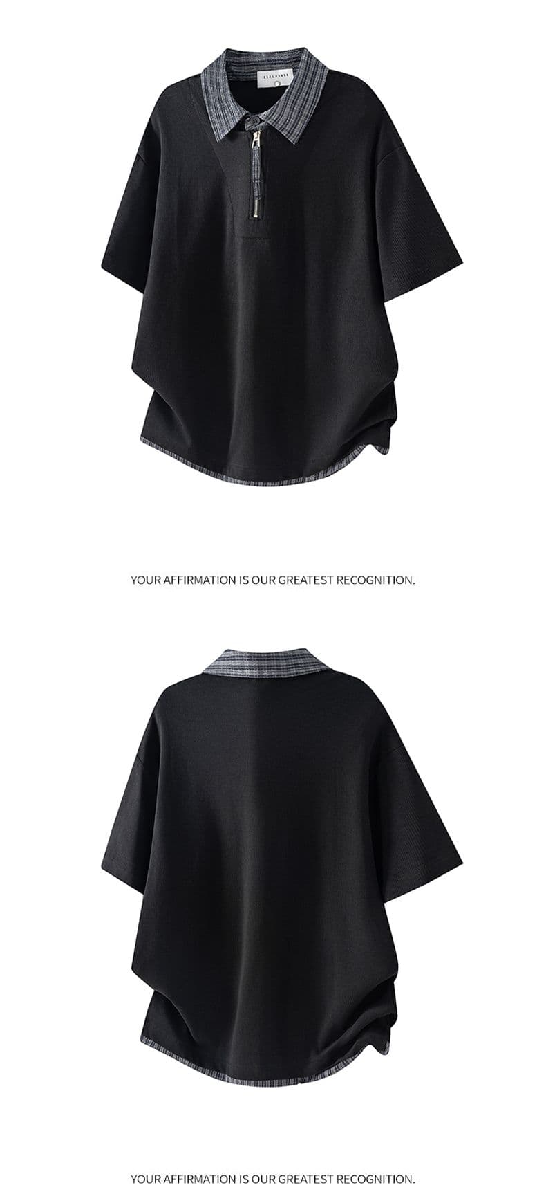 실사 여름 새로운 아메리칸 하프 지퍼 반팔 티셔츠 남자 페이크 레이어드 셔츠 칼라 polo 반소매 동정 상세 이미지 8