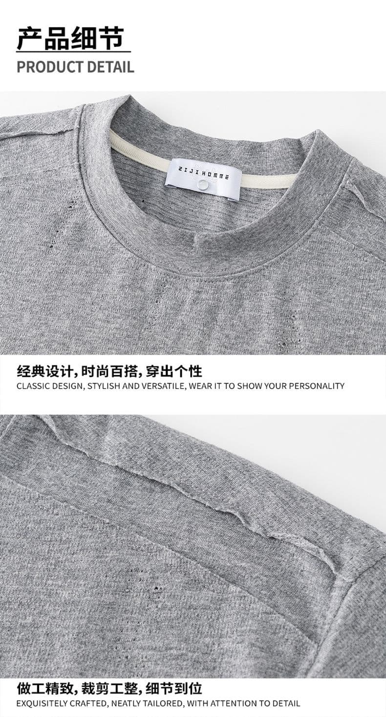 실사 여름 새로운 특별 찢어진 부분 라이 경기 서울 원단 주머니 구조 설계 아메리칸 조수 브랜드 반팔 티셔츠 남자 상세 이미지 9