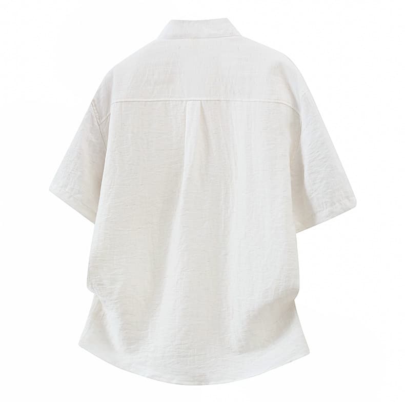 실사 여름 새로운 스탠드 칼라 아마 오래된 돈 바람 반팔 POLO 셔츠 하프 단추 디자인 주머니 루즈핏 티셔츠 상세 이미지 8