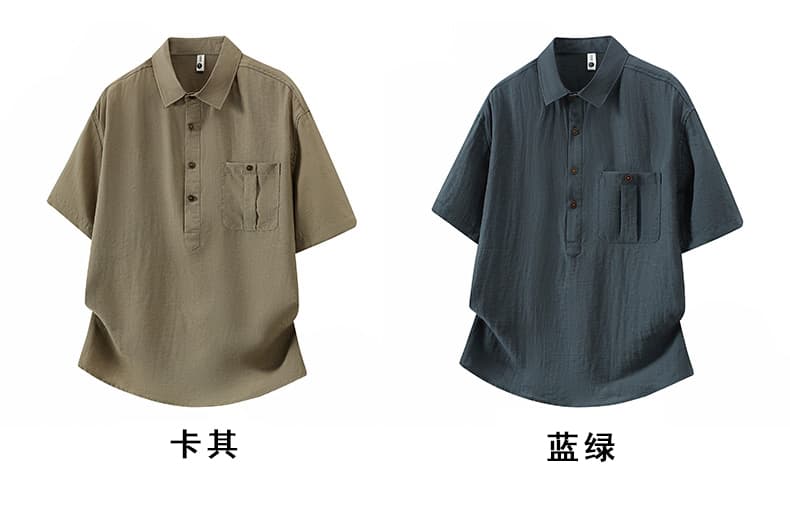 실사 여름 새로운 아마 반팔 오래된 돈 바람 악당 잘 생긴 캐주얼 주머니 폴로 칼라 POLO 셔츠 남자 루즈핏 티셔츠 상세 이미지 7