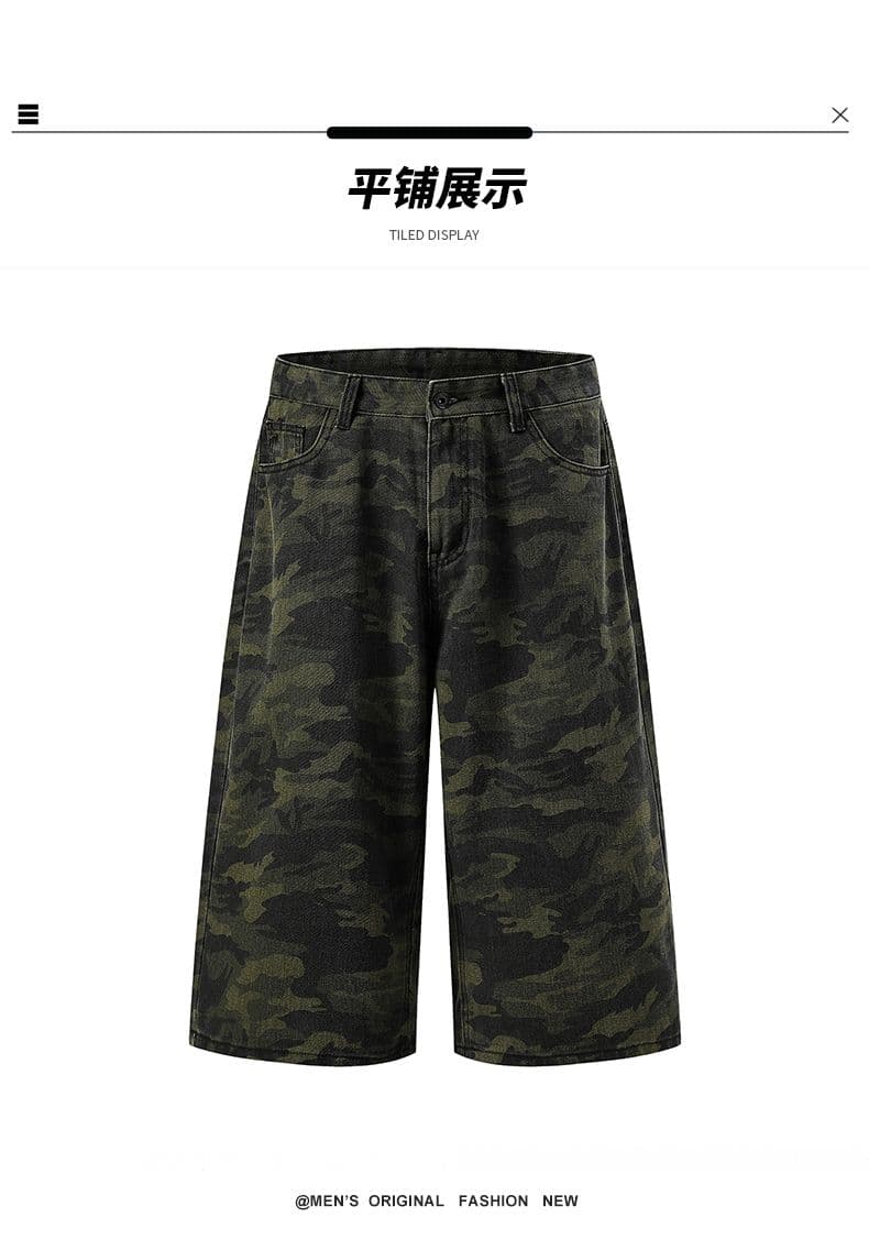 실사 아메리칸 레트로 카모플라주 워크웨어 바람 반바지 다용도 루즈핏 넓은 다리 7 점 바지 중성 캐주얼 바지 상세 이미지 6