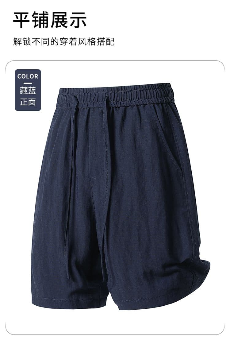 실사 여름 새로운 주간 실크 아마 차가운 센스 라이 경기 서울 오부 바지 남성 루즈핏 캐주얼 반바지 상세 이미지 10