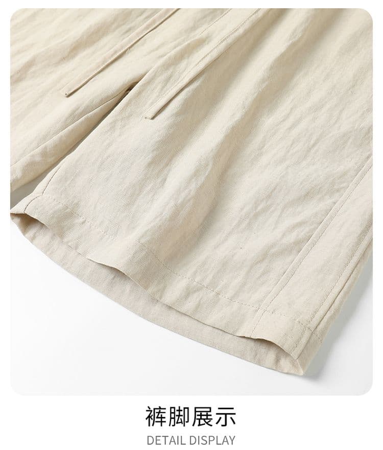 실사 여름 새로운 주간 실크 아마 차가운 센스 라이 경기 서울 오부 바지 남성 루즈핏 캐주얼 반바지 상세 이미지 19