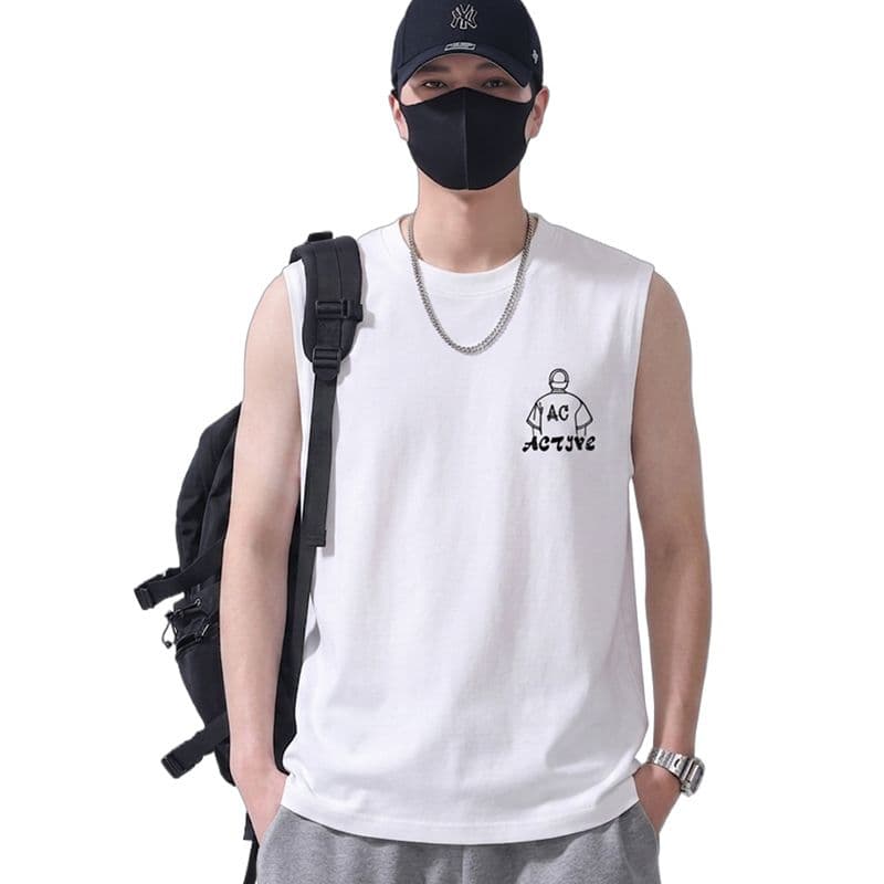 실사 2026 여름 새로운 순면 트렌드 프린트 민소매 티셔츠 조끼 남자 루즈핏 다용도 편안함 통기성 이미지 5