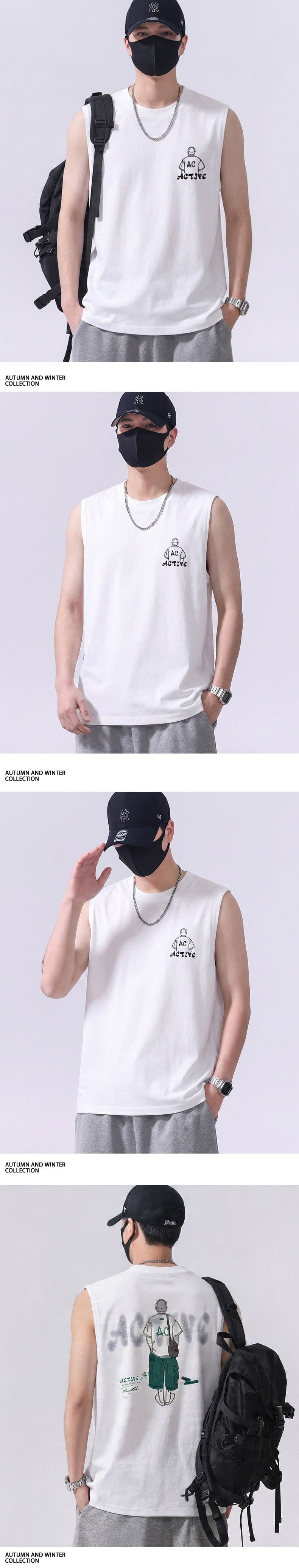 실사 2026 여름 새로운 순면 트렌드 프린트 민소매 티셔츠 조끼 남자 루즈핏 다용도 편안함 통기성 상세 이미지 8