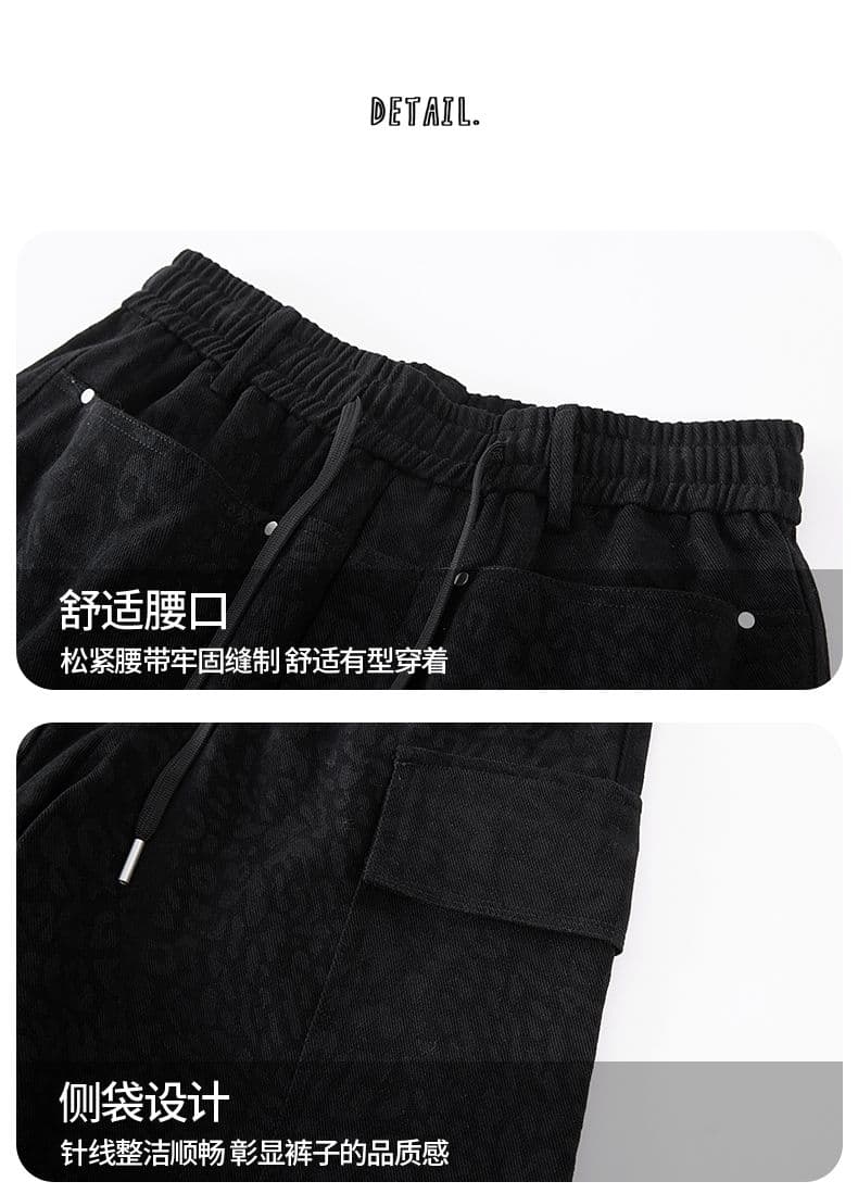 실사 여름 새로운 워크웨어 레오파드 무늬 캐주얼 오부 바지 남자 루즈핏 다용도 하프 허리밴드 얼음 센스 반바지 상세 이미지 11