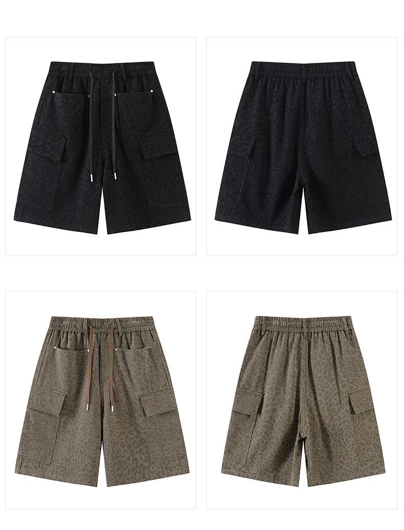 실사 여름 새로운 워크웨어 레오파드 무늬 캐주얼 오부 바지 남자 루즈핏 다용도 하프 허리밴드 얼음 센스 반바지 상세 이미지 13