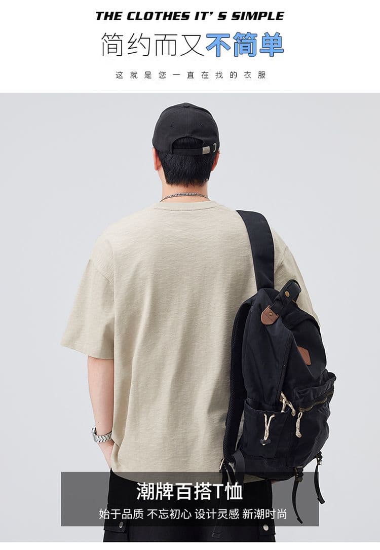 실사 여름 새로운 루즈핏 캐주얼 라운드 넥 티셔츠 남자 다용도 미니멀리즘 주머니 디자인 반팔 맨위 상세 이미지 2