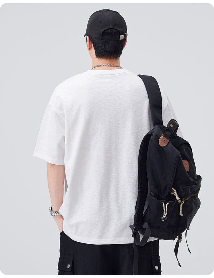 실사 여름 새로운 루즈핏 캐주얼 라운드 넥 티셔츠 남자 다용도 미니멀리즘 주머니 디자인 반팔 맨위 상세 이미지 16