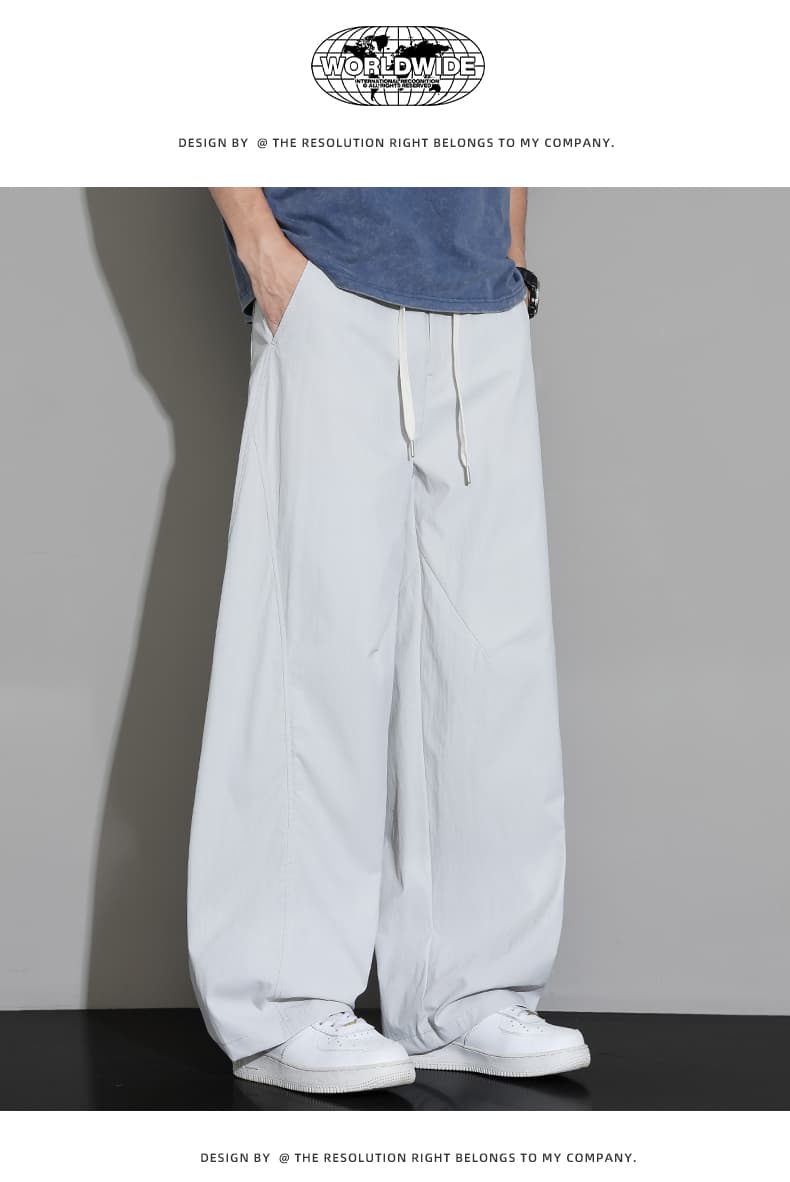 실사 여름 새로운 얼음 실크 속도 건조한 조수 브랜드 모통이 칼 바지 명중 Pleat 캐주얼 바지 남자 루즈핏 다용도 허리밴드 상세 이미지 13