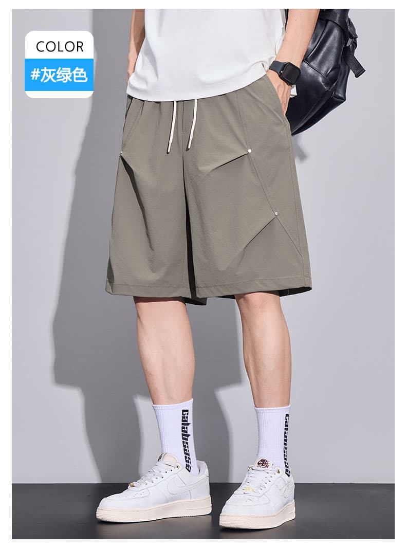 실사 여름 얼음 실크 속도 건조한 5 점 캐주얼 반바지 남자 루즈핏 다용도 허리밴드 스트레이트 신축성 운동 바지 상세 이미지 16