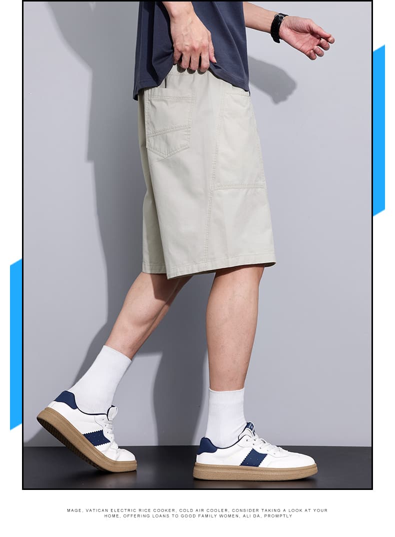실사 여름 새로운 순면 워크웨어 반바지 남자 루즈핏 다용도 편안함 허리밴드 빅 포켓 캐주얼 오부 바지 상세 이미지 10