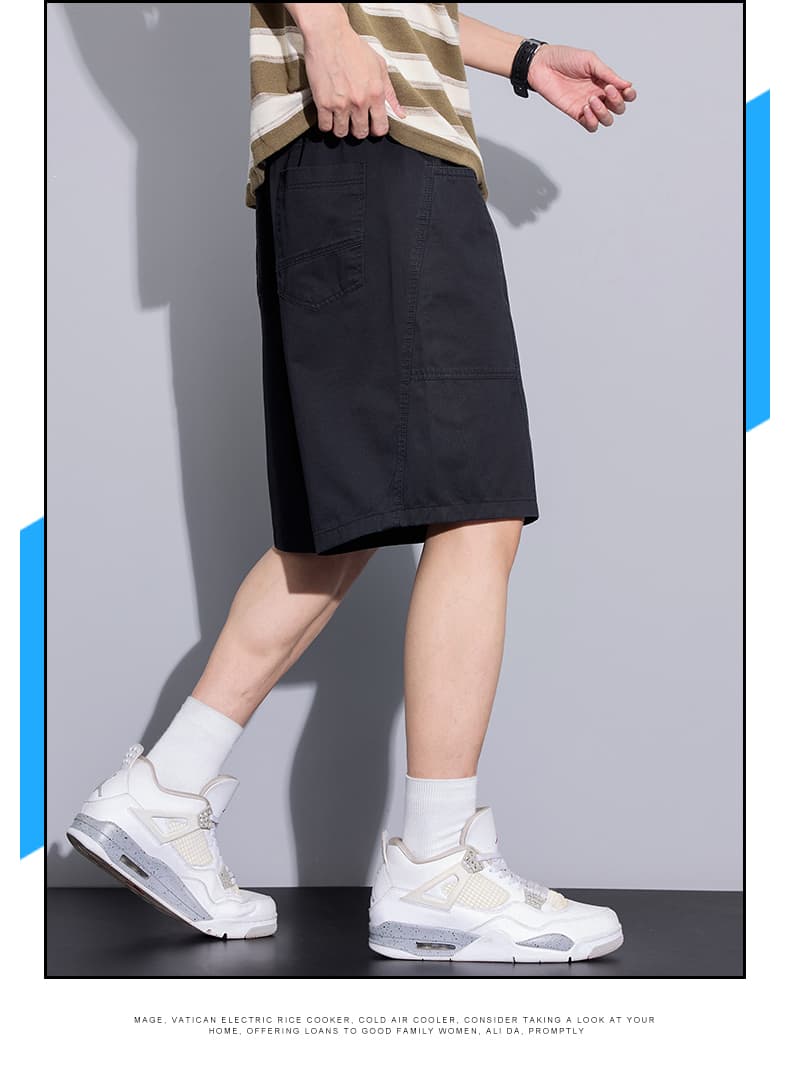 실사 여름 새로운 순면 워크웨어 반바지 남자 루즈핏 다용도 편안함 허리밴드 빅 포켓 캐주얼 오부 바지 상세 이미지 13
