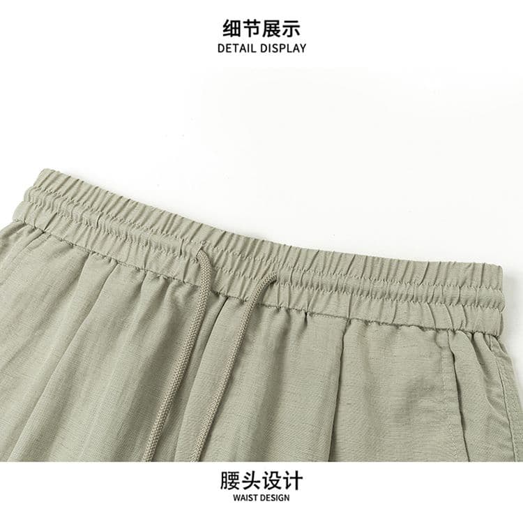 실사 여름 새로운 아마 라이 경기 서울 허리밴드 펌프 로프 반바지 남성 오래된 돈 바람 통기성 차가운 센스 오부 바지 상세 이미지 12