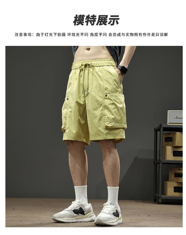 실사 여름 얇은 스타일 높음 거리 워크웨어 반바지 남자 시도 주머니 캐주얼 얼음 실크 오부 바지 상세 이미지 6