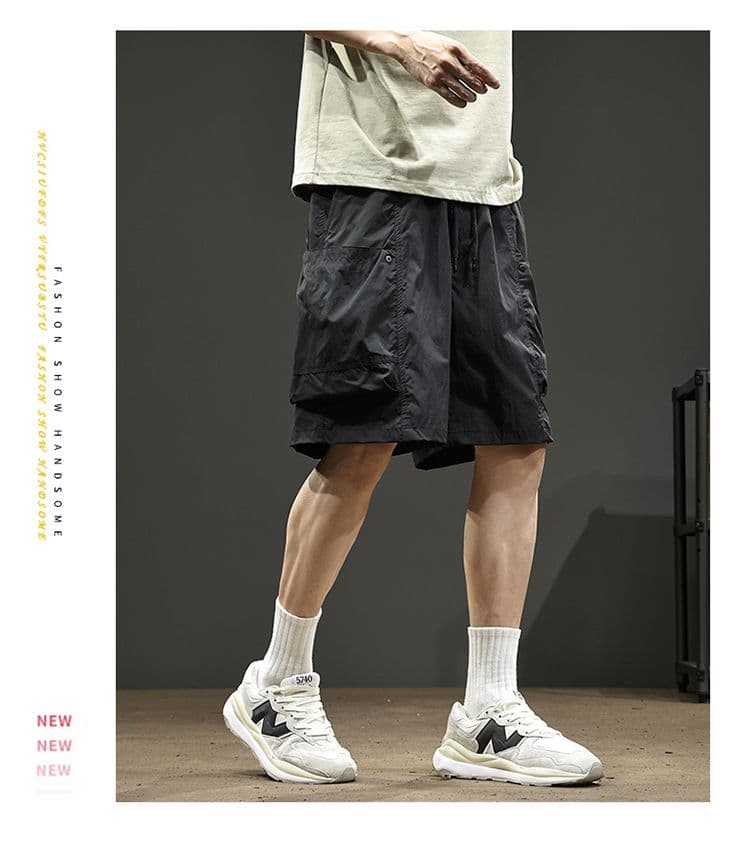 실사 여름 얇은 스타일 높음 거리 워크웨어 반바지 남자 시도 주머니 캐주얼 얼음 실크 오부 바지 상세 이미지 12
