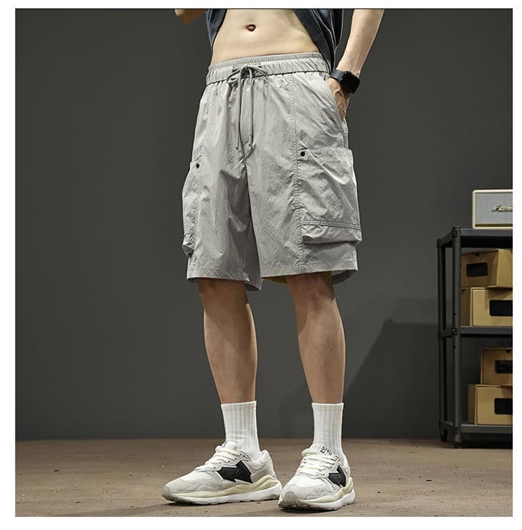 실사 여름 얇은 스타일 높음 거리 워크웨어 반바지 남자 시도 주머니 캐주얼 얼음 실크 오부 바지 상세 이미지 16