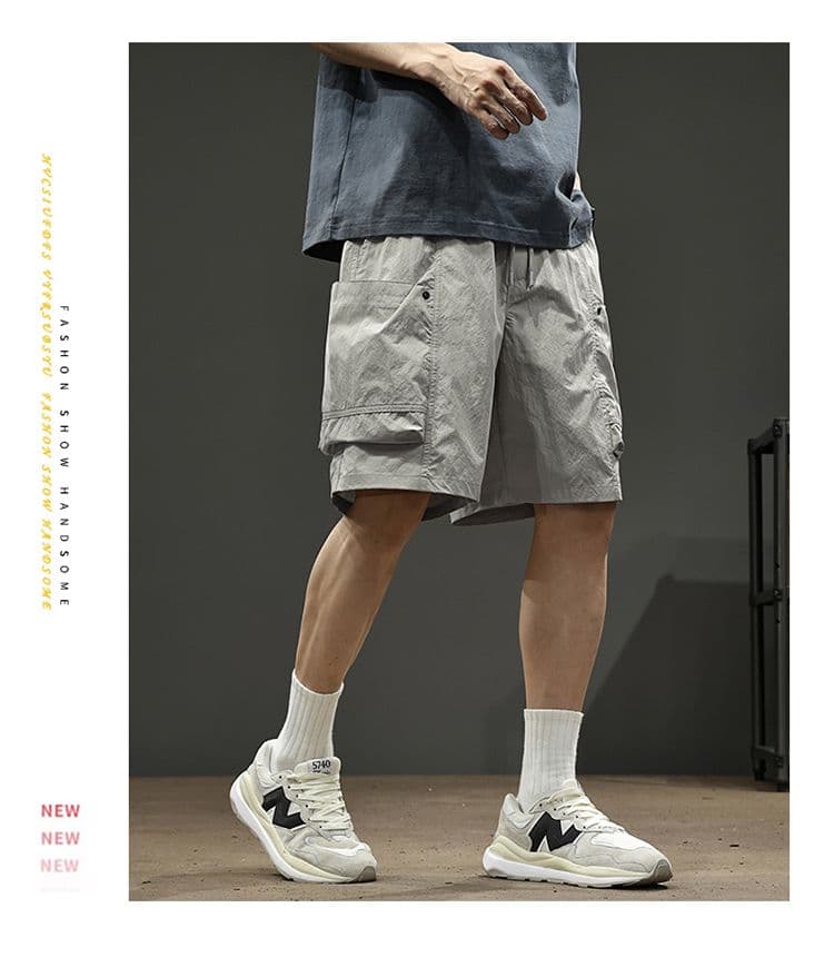 실사 여름 얇은 스타일 높음 거리 워크웨어 반바지 남자 시도 주머니 캐주얼 얼음 실크 오부 바지 상세 이미지 17